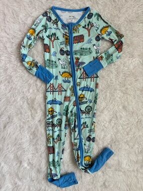 Little Sleepies Light Blue & Colorful So Cal AOP Bamboo Zippy Pajamas